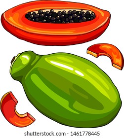 figure bright whole papaya and its parts