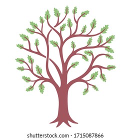 Figure Brown Tree With Green Leaves. Stylization Of A Medieval Illustration. Graphic Symbol, Heraldry