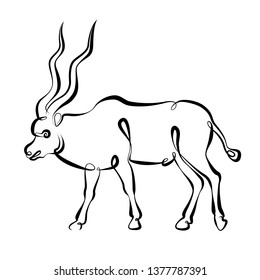 Figure brush contour.Art drawing ink contour brush. Continuous single one line hand drawing hand animal, mammal, nature, antelope. Wild african animals