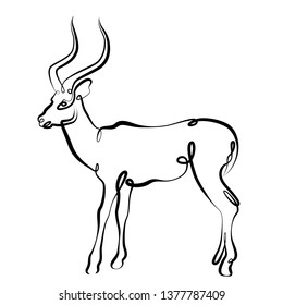 Figure brush contour.Art drawing ink contour brush. Continuous single one line hand drawing hand gazelle.Wild african animals