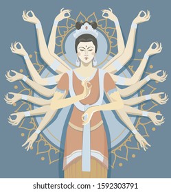 A figure of a Buddhist goddess with thousands of hands. Asian god, zen yoga