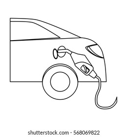 Figure car being filled with gasoline, icon image