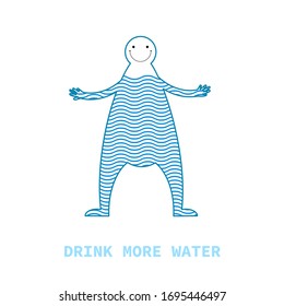 Figure cartoon man with water inside. The concept of filling every creature living on earth with the ocean. Vector