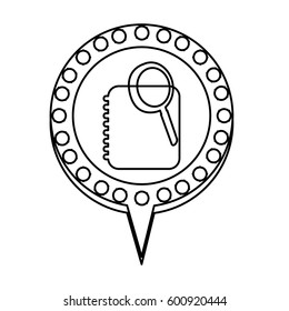 figure chat bubble with notebook and search inside, vector illustration