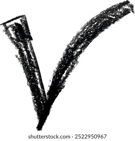 Figure of a check mark is drawn with a black pencil on an isolated background.