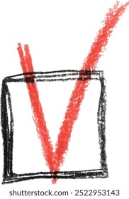 La figura de una marca de verificación se dibuja con un lápiz rojo sobre un fondo aislado.
