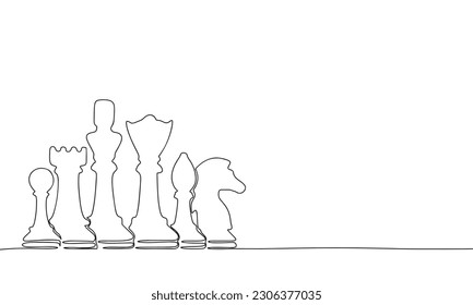 Single continuous line drawing chess pieces silhouette icon set