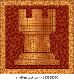 Figure of a chess rook in a mosaic style.