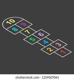 Figure children games hopscotch. Vector isometric illustration on gray background