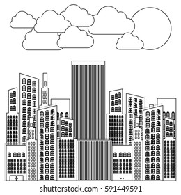 figure city builds with clouds and sun, vector illustraction design