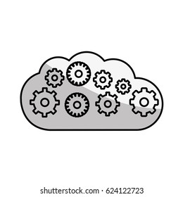 figure cloud with gears inside icon