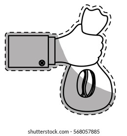 Figure coffee sack in the hand icon, vector illustration image