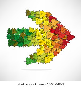 Figure colored leaves in the shape of an arrow direction