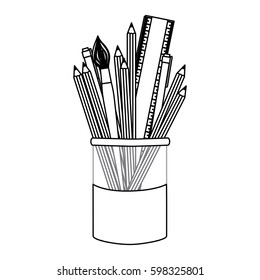 figure coloured pencils in jar icon, vector illustraction design image