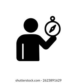 Figure with Compass in Hand Showing Direction Icon - Black