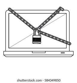 figure computer with chain and lock icon image, vector illustration design