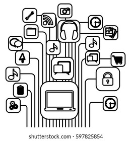 figure computer icons connections, vector illustraction design
