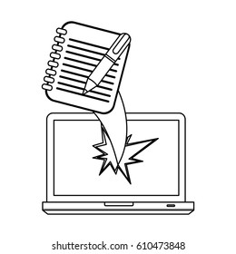 figure computer notebook, pen with hole icon, vector illustraction design