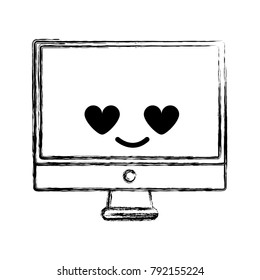 figure computer screen in love kawaii cartoon
