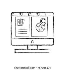 figure computer with webside to travel tickets and location symbol