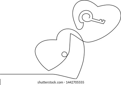 
Figure continuous line two hearts. Key and lock. The concept of unity and disagreement of people.