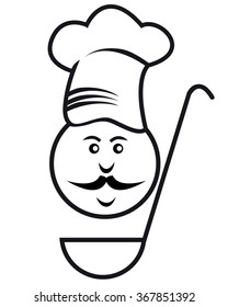Figure cook with ladle on a white background