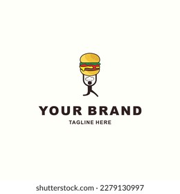 the figure of a cook lifting a burger