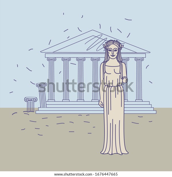 ギリシャの寺の背景にコラの図 のベクター画像素材 ロイヤリティフリー