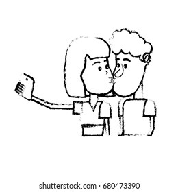 figure couple kissing and taking selfie with smartphone