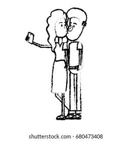 figure couple kissing and taking selfie with smartphone