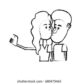 figure couple kissing and taking selfie with smartphone