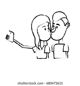 figure couple kissing and taking selfie with smartphone