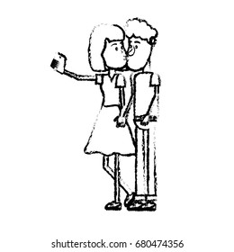 figure couple kissing and taking selfie with smartphone