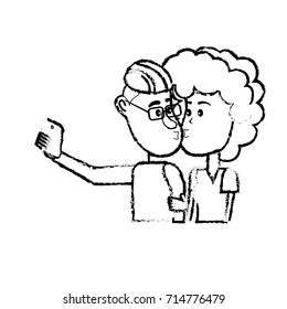 figure couple kissing and taking selfie with smartphone