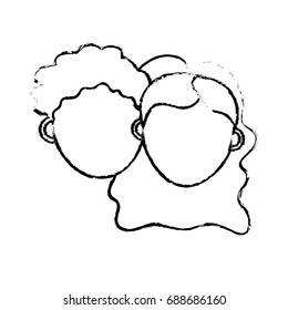 figure couple lover head with closed eyes and hairstyle