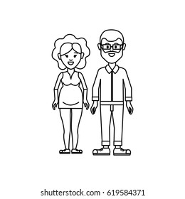 figure couple, man with glasses and woman pregnant