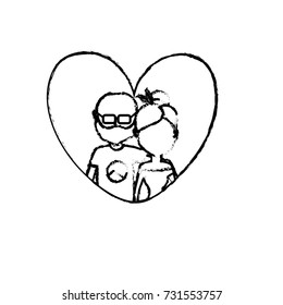 figure couple together inside heart design