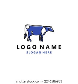 A figure of a cow with horns standing on the ground - farming emblem, logo design, illustration