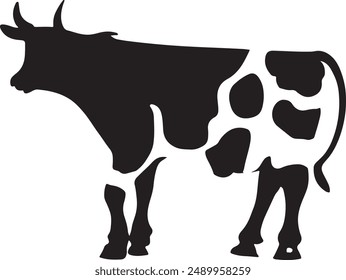 The figure of a cow with horns standing on the ground. Cow silhouette vector.