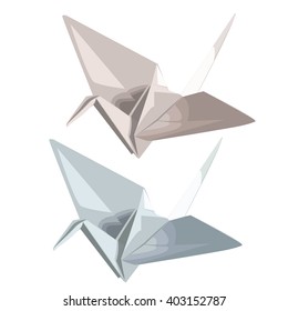 Figure of a crane in origami style isolated on white background. Vector illustration.