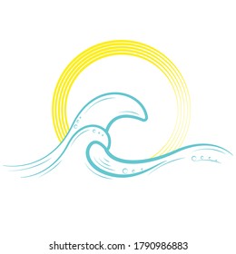 Figure crests of sea waves. Sketch on the background of the solar disk.