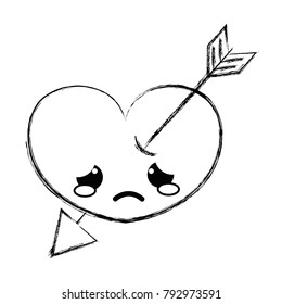 figure crying heart with arrow kawaii character