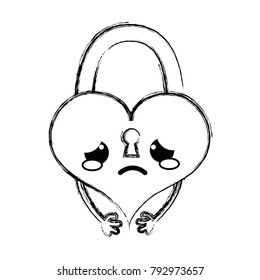 figure crying heart padlock kawaii personage