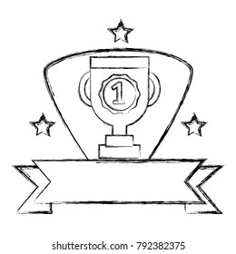 figure cup prize emblem with number one and ribbon design