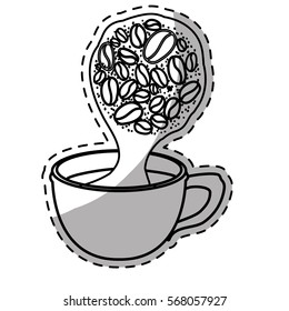 Figure cup steam with grain coffee icon, vector illustration