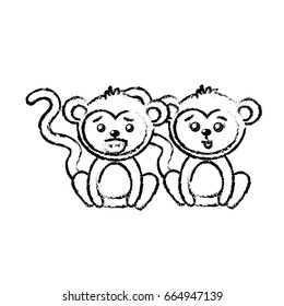 figure cute couple monkey wild animal with beautiful expression