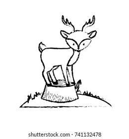 figure cute deer animal in bole wood tree