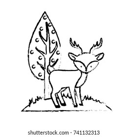 figure cute deer wild animal next to tree