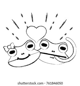 figure cute frog couple animal with heart design vector illustration