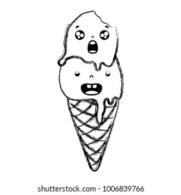 figure cute ice cream of two balls kawaii with cornet